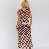 Crochet Maxi Skirt - Burgundy/Cream