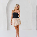 Aubrey Smocking Detail Mini Dress - Black Beige