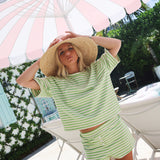 Fancy Striped Button Shorts - Palm/Cream