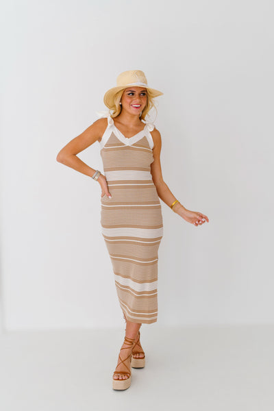 Savannah Ribbed Knit Midi Dress - Lt Taupe