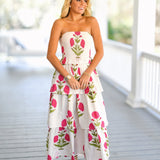 Kaylee Smocked Maxi Dress - White/Pink Floral