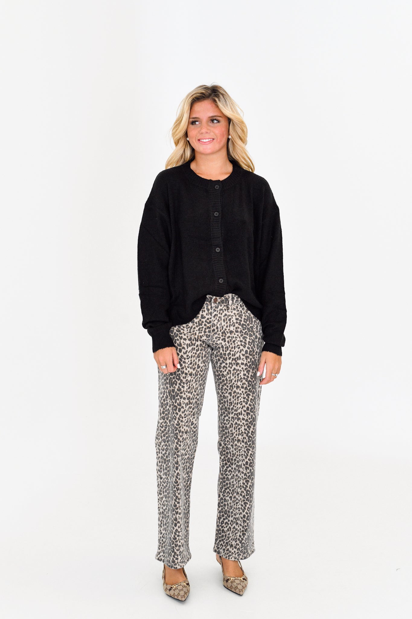 Melissa Low Rise Straight Jeans-Leopard