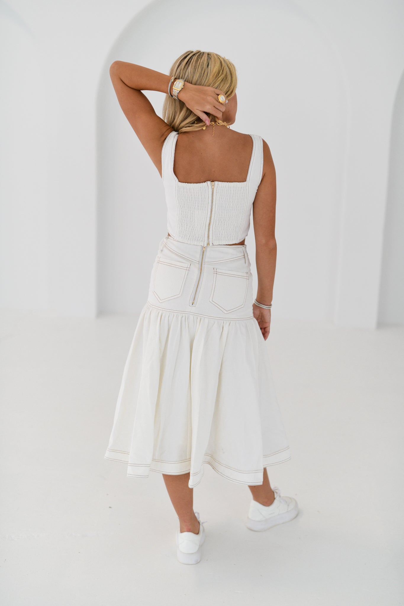 Bailey Denim Button Down Skirt Set - White