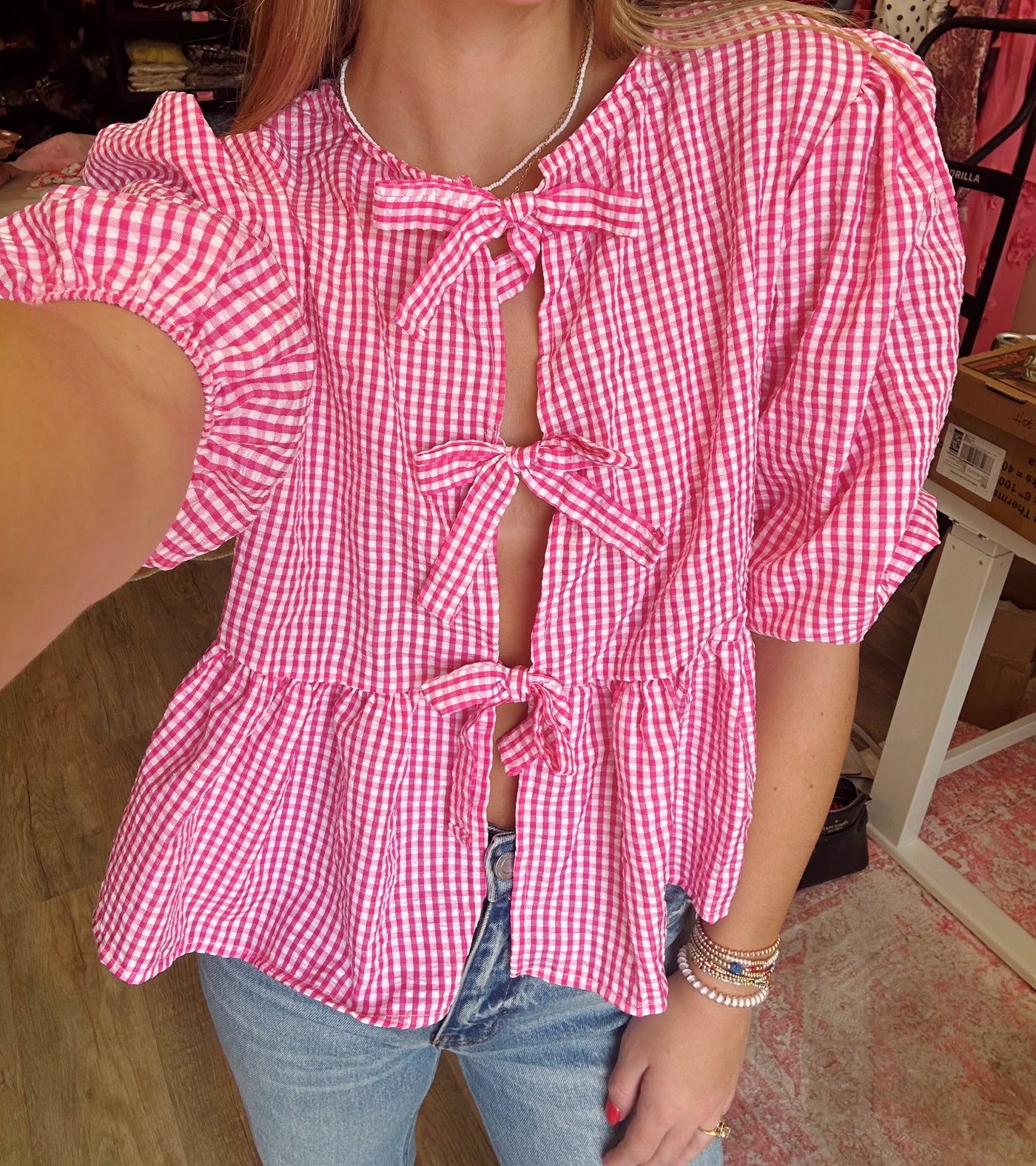 Amelia Striped Tie Top-Dark Pink