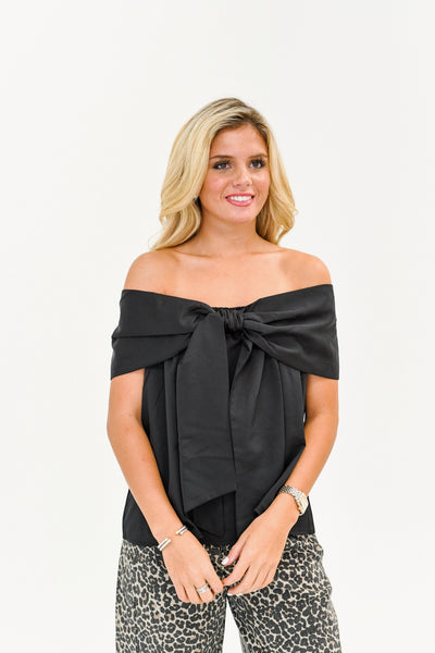 Mariah Off The Shoulder Bow Top - Black