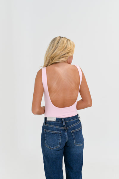 Jennifer Low Back Body Suit - Baby Pink