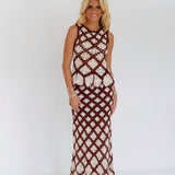 Crochet Maxi Skirt - Burgundy/Cream