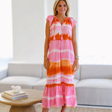 Ava Ruffle Shoulder Dress - Pink/Orange