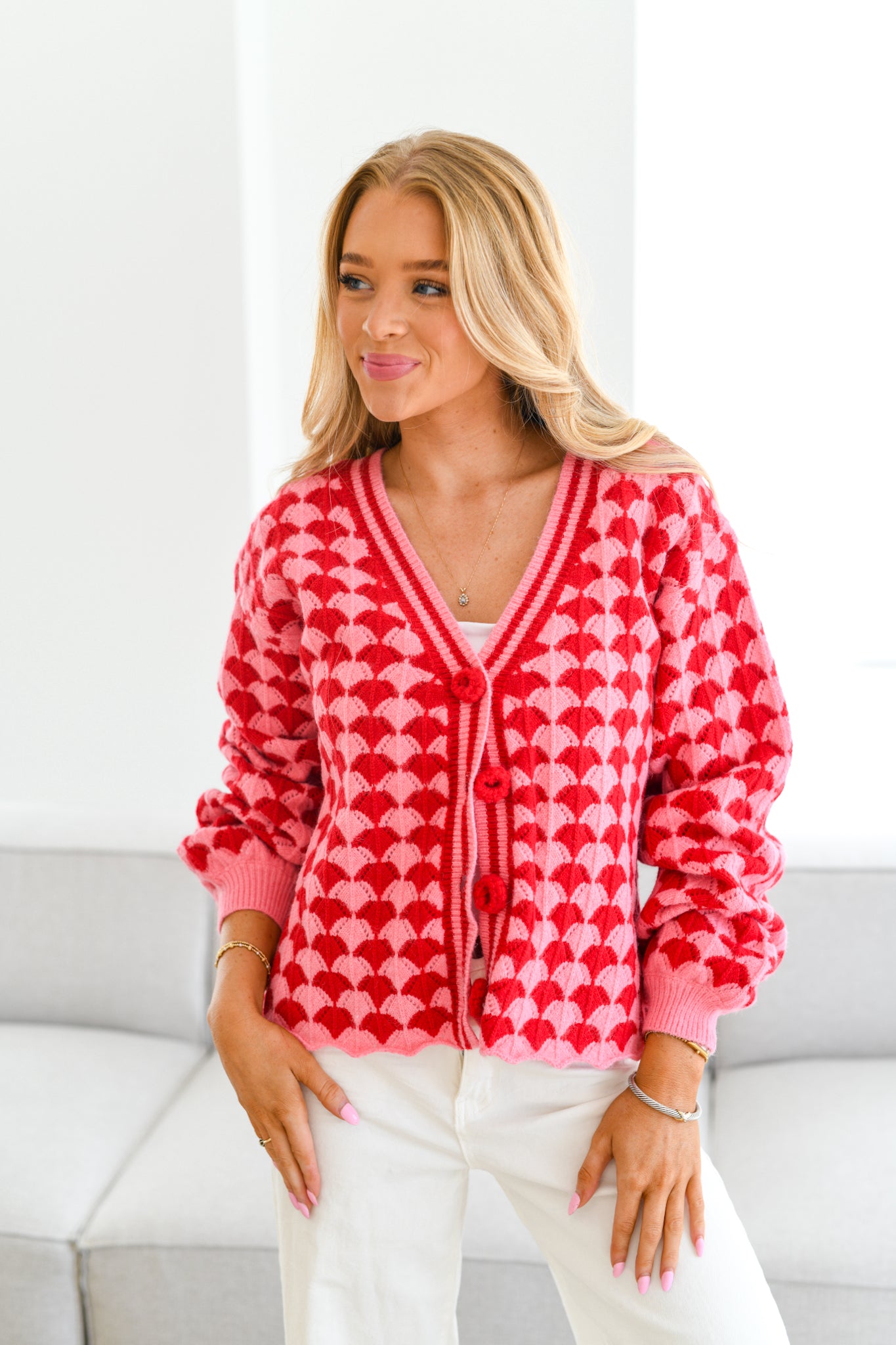 Fantasia Color Block Cardigan-Pink/Red