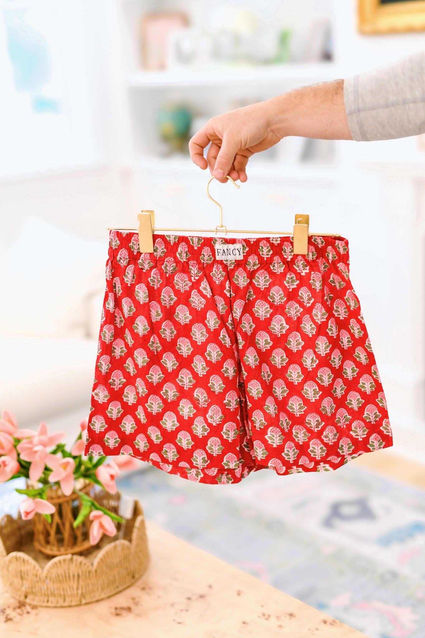 Millie Boxer Shorts - Cherry Red Block Print