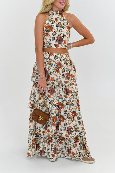 Ashton Ruffle Maxi Skirt - Floral Multi