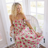 Taylor Strapless Midi Dress - White/Pink/Green