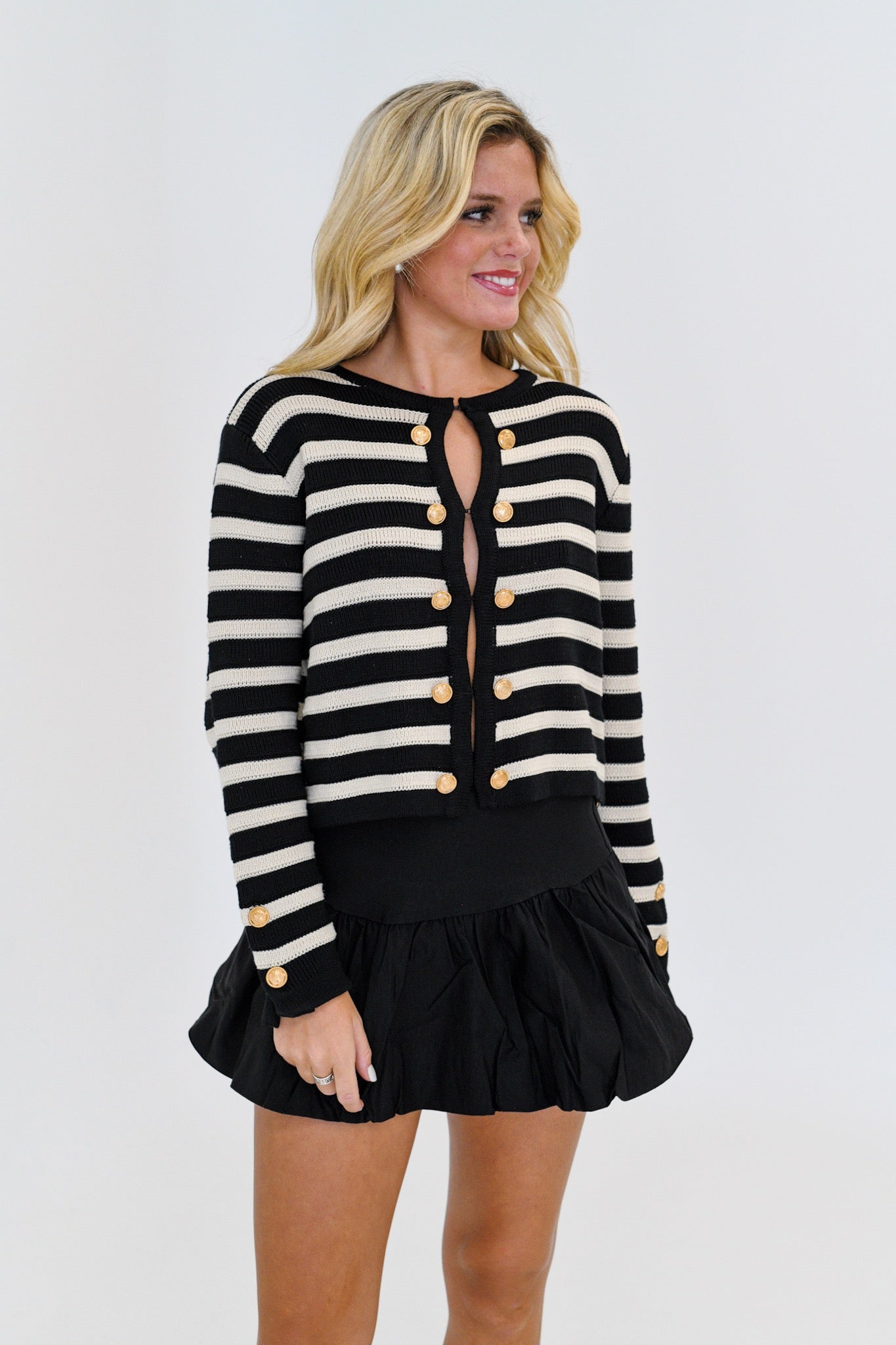 Chloe Stripe Sweater Cardigan - Black/Natural