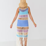 Kassidi Fringed Crochet Knit Dress - Periwinkle Multi
