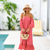Rylie Strapless Bubble Sleeve Maxi Dress - Red Gingham