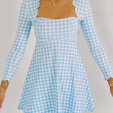 Ashlyn Scalloped Fit Dress - Baby Blue Gingham