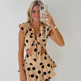 Callie Front Tie Top - Biege/Black