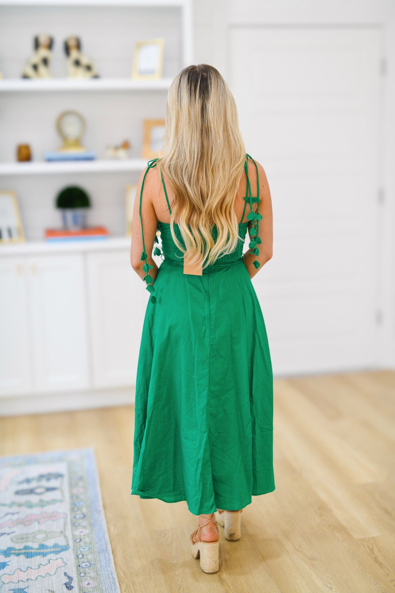 Annalee Self Tie Belt Flare Midi Dress - Green