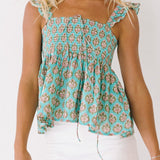 Hallie Smocked Top - Blue floral