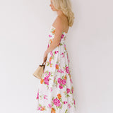 Elle Midi Floral Dress - White Floral