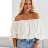 Aubrey Off Shoulder Bubble Top-Cream