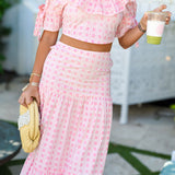 Cabana Ruffle Skirt Set - Baby Pink Blockprint (PREORDER)