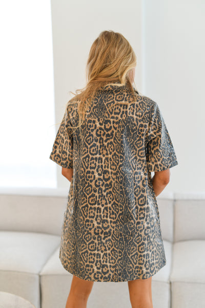 Ezrie Sequin Leopard Dress-Brown