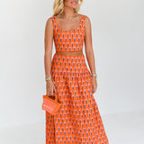 Ivy Maxi Skirt Set - Orange Blockprint