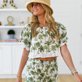 Annie Palm Ruffle Trim Set - white/green