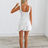 Mila Scoop Neck Bubble Hem Dress-White