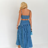 Roslyn Maxi Skirt Set - Navy/Baby Blue Gingham