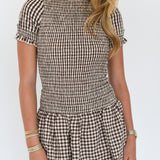 Veronica Smocked Mini Dress - Brown Plaid