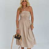 Ember Halter Flared Midi Dress - Beige
