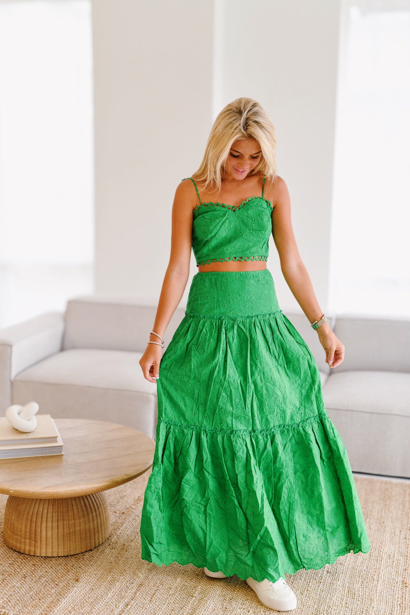 Lexi Eyelet Skirt Set - Green