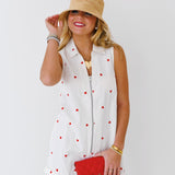 Amber Heart Embroidered Denim Romper - White/Red