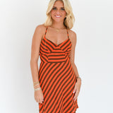 Lizzy Stripe Mini Dress - Orange/Brown