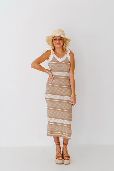 Savannah Ribbed Knit Midi Dress - Lt Taupe