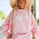 Fancy Oversized Fleece Mockneck - Powder Pink/White