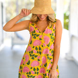 Yilly V Neck Mini Dress - Yellow/Pink