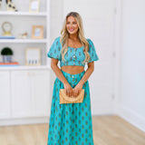 Kaya Floral Printed Maxi Skirt - Teal
