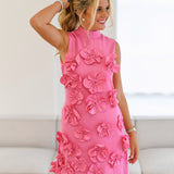 Fanci Floral Applique High Neck Maxi-Pink