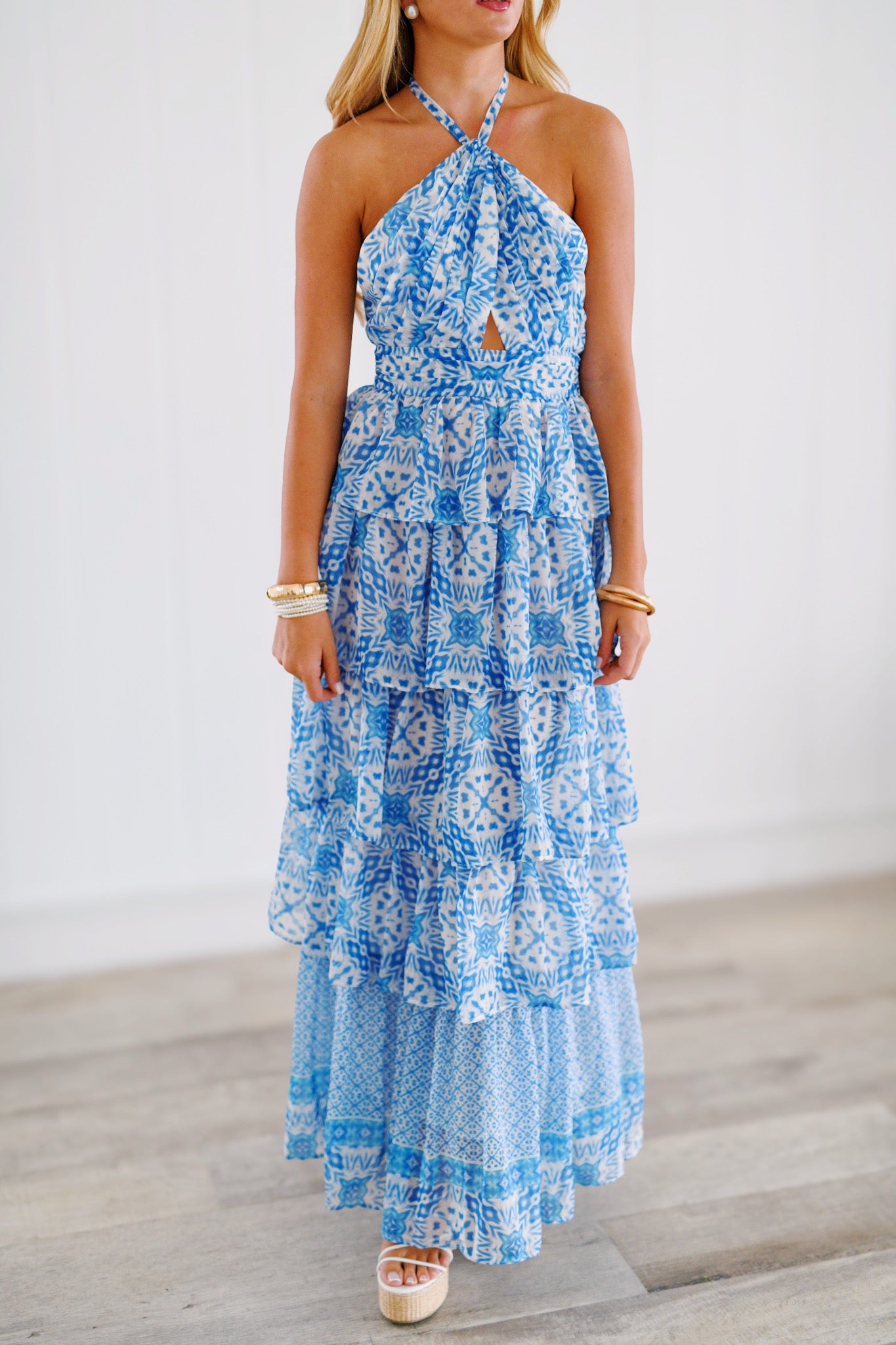 Melany Maxi Dress - White/Blue