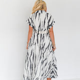 Avery Zebra Print Belted Midi Dress - White/Black