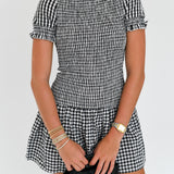 Mallory Smocked Mini Dress - Black Plaid