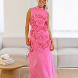 Fanci Floral Applique High Neck Maxi-Pink