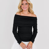 Andrea Off Shoulder Sweater Top - Black