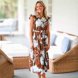 Camree Button Mid Dress - Floral Brown