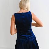 Anna Velvet Sleeve Dress-Navy