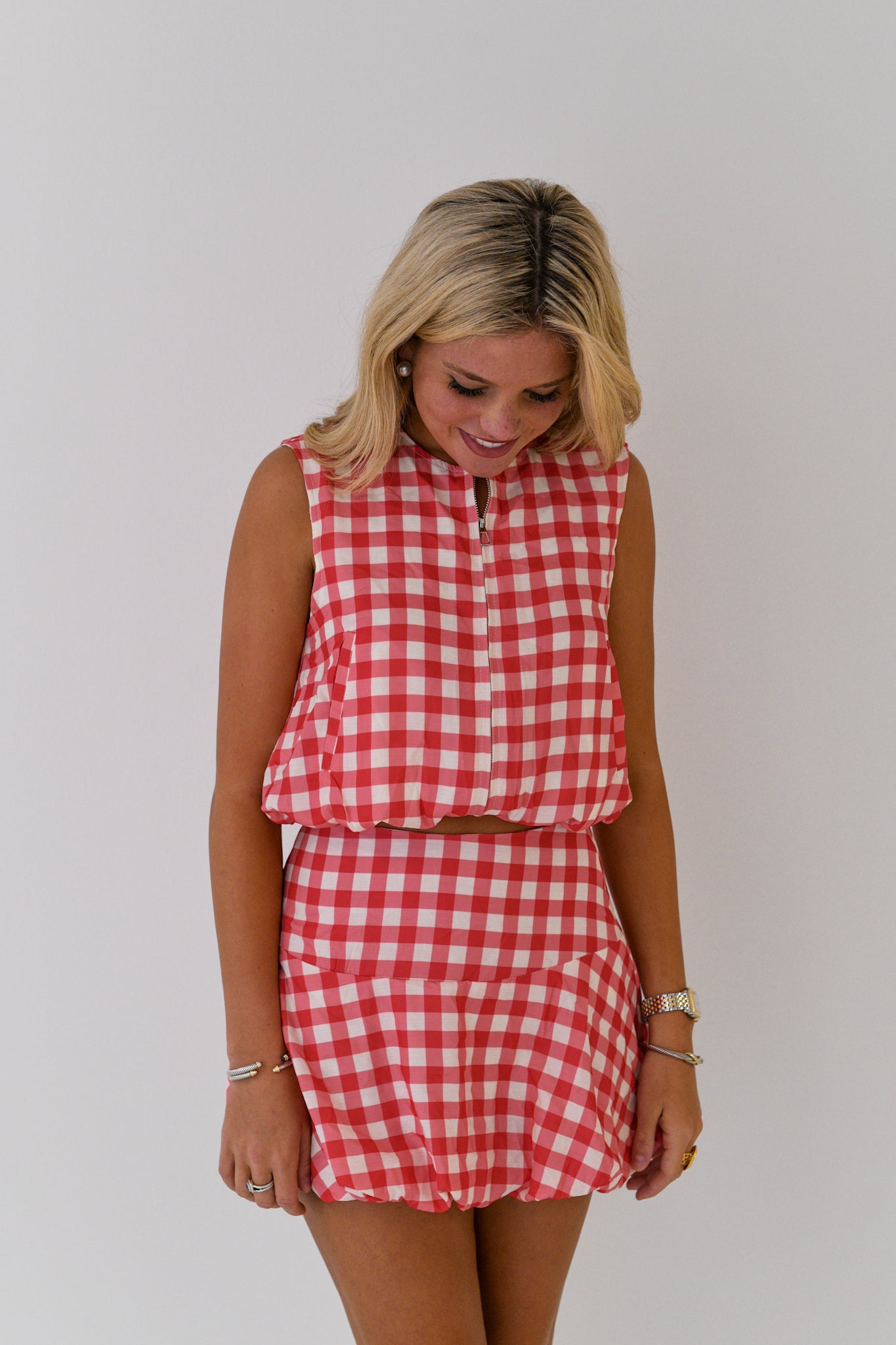 Presley Bubble Gingham Set - Red/White