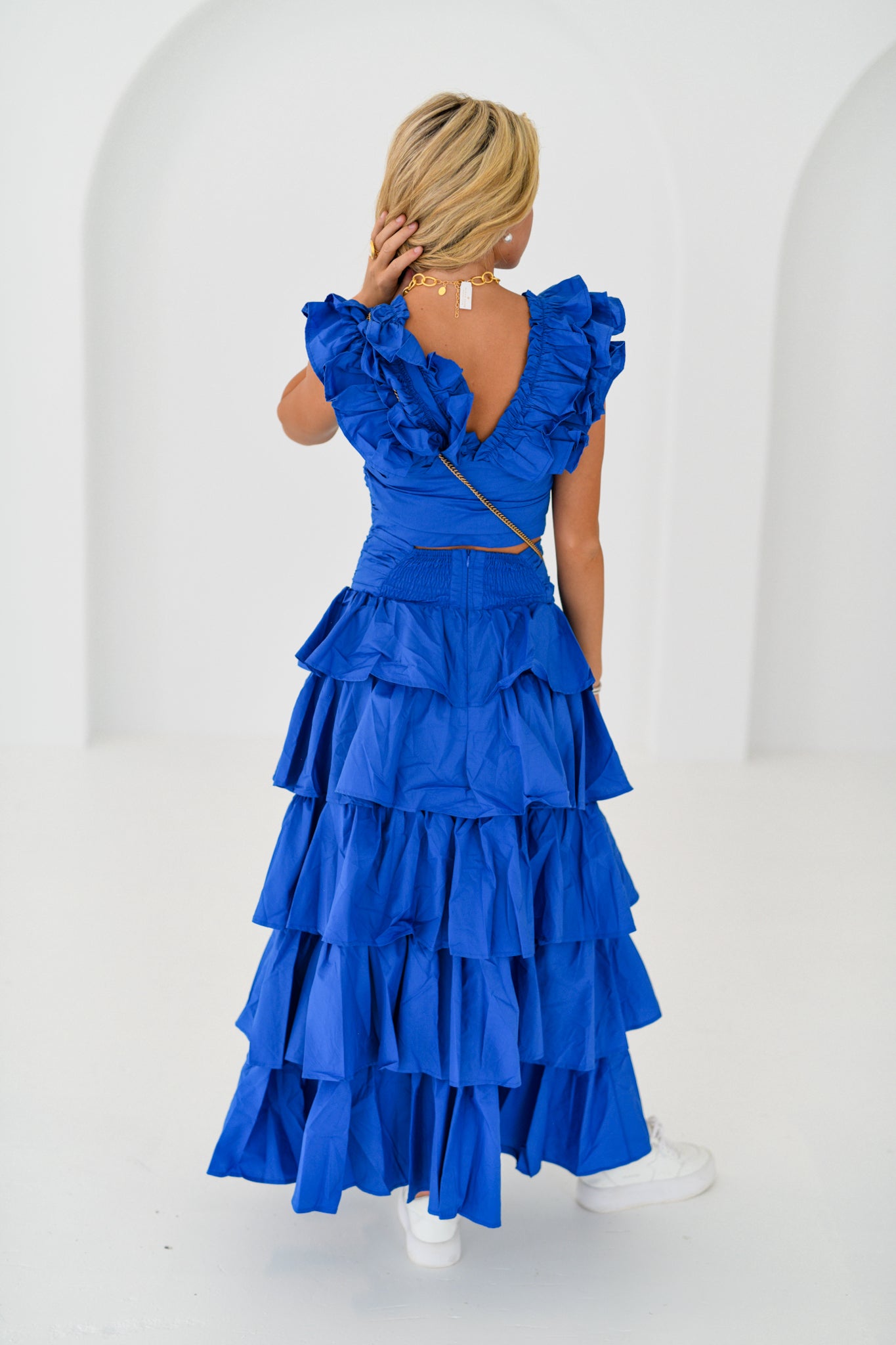 Kailey Ruffle Top and Midi Skirt Set-Blue